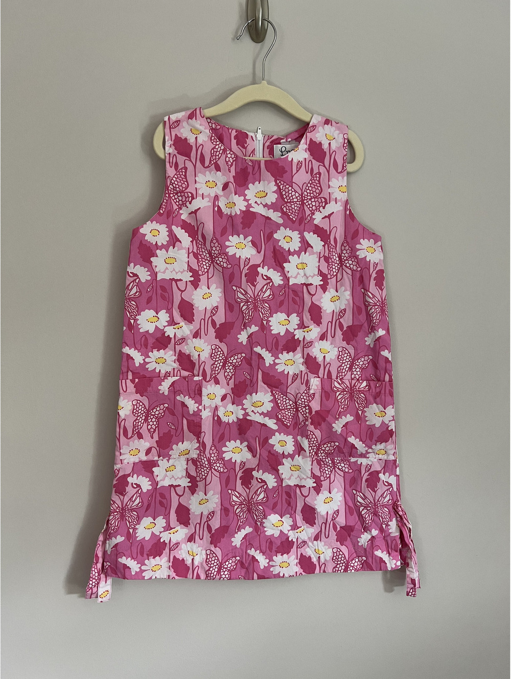 Vintage Lilly Pulitzer Pink Floral Butterfly Sleeveless Shift Pocket Dress